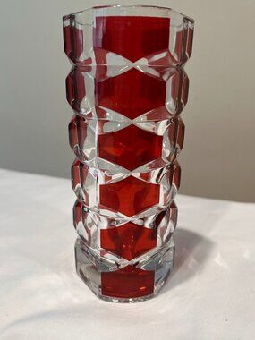 Vintage Luminarc Faceted Glass Vase with Ruby Red Inserts